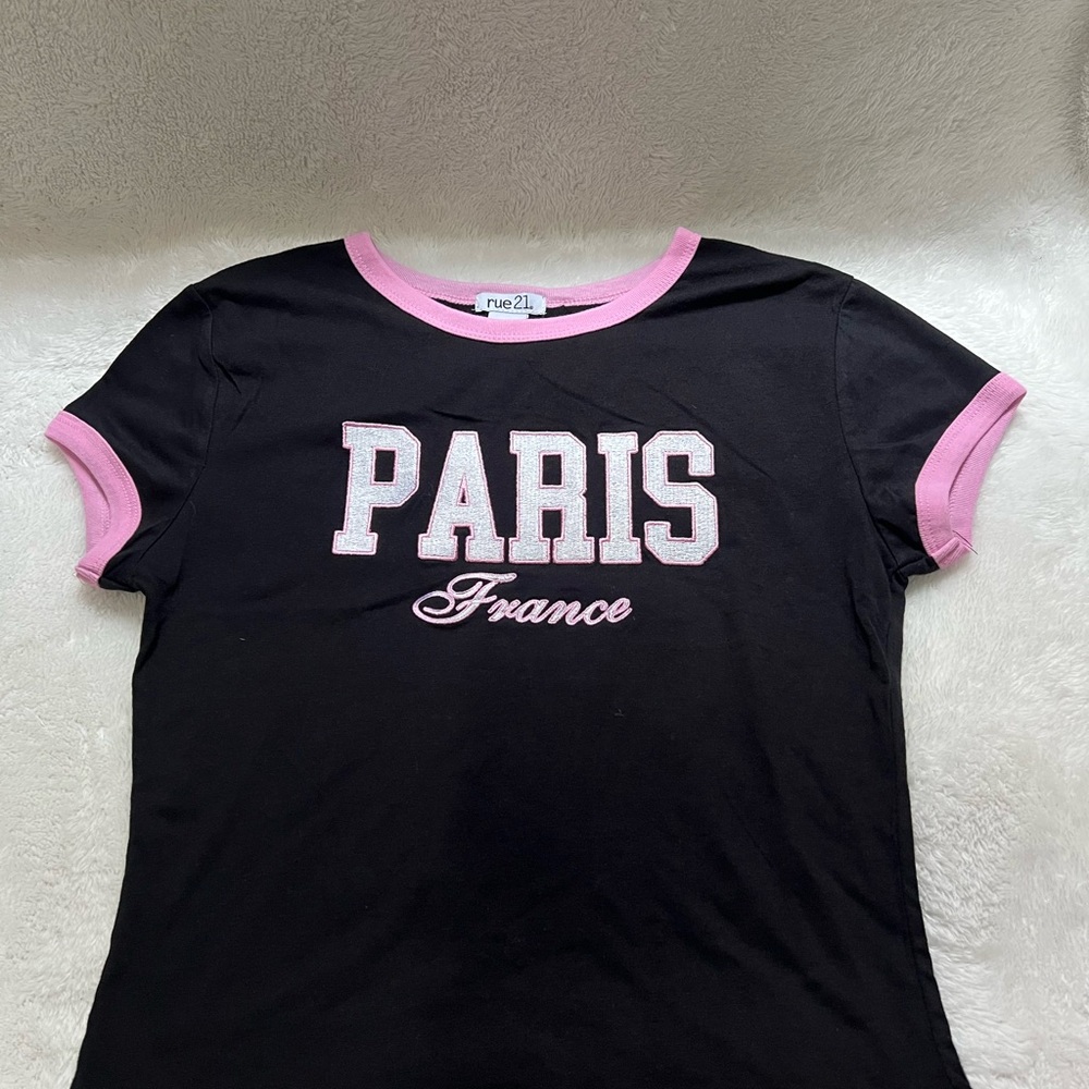 Rue21 Black Tee with Pink Trim